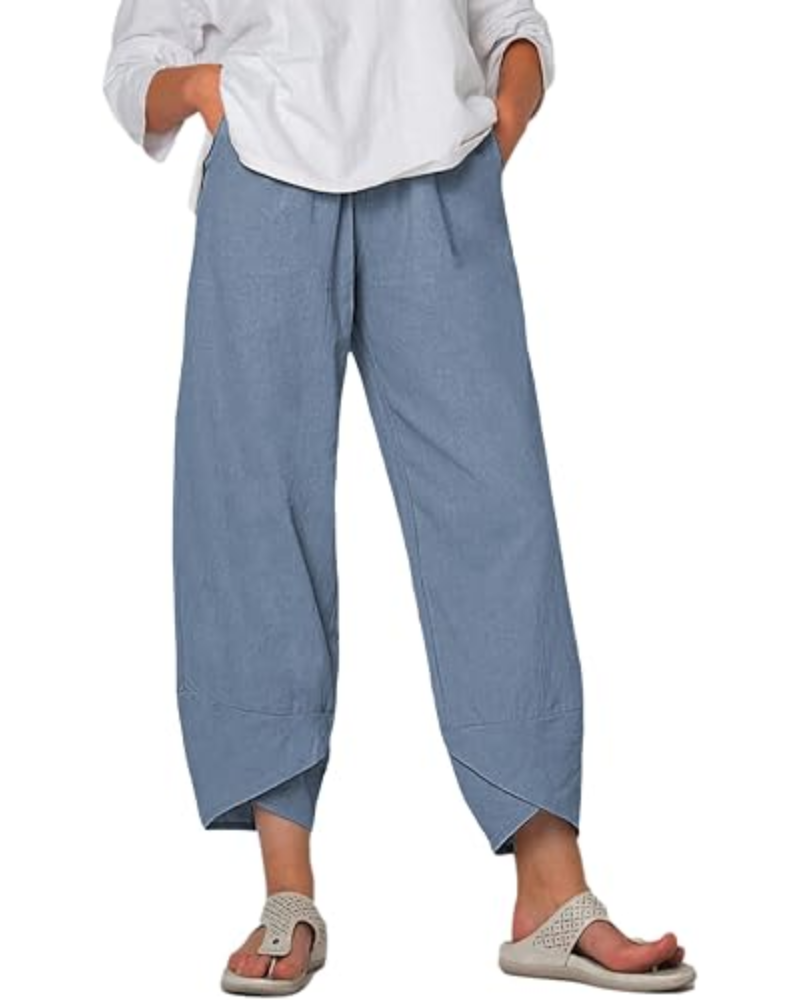 Diana Pantaloni Donna Capri – Misto Lino, Orlo Tulipano & Tasche Laterali