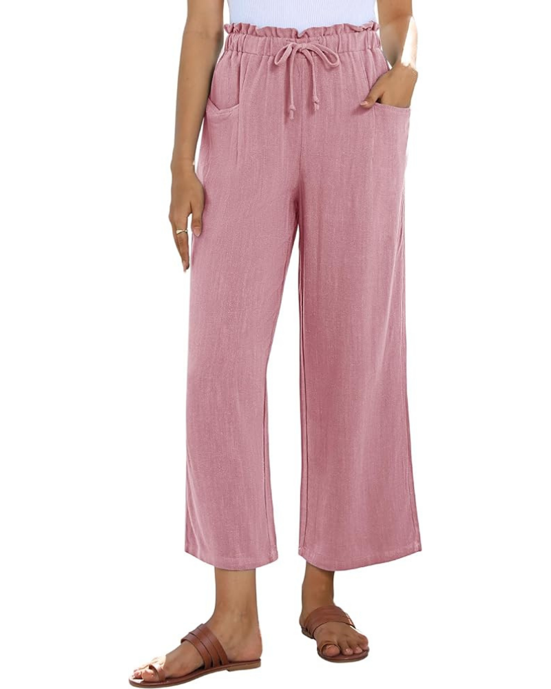 Pantalones capri de mujer Florence – Lino y rayón, cintura alta, cordón ajustable y bolsillos