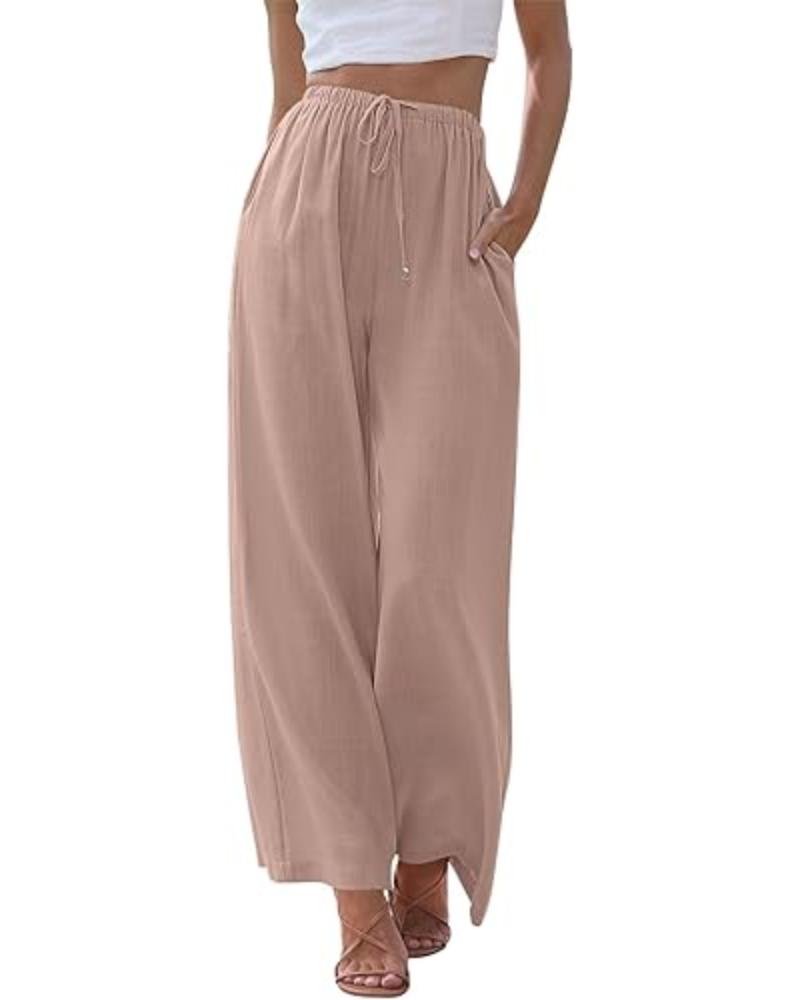 Natalie Pantaloni Donna Lino Rayon – Gamba Larga, Coulisse & Tessuto Leggero