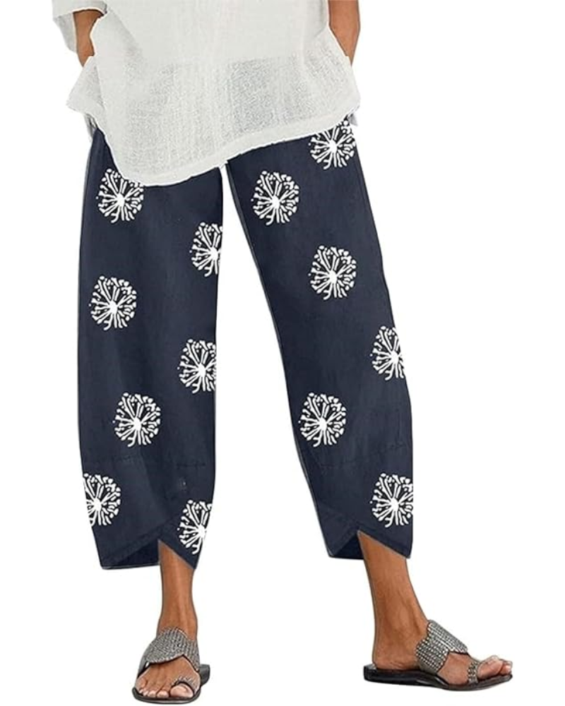 Pantalon capri pour femme Ella – Mélange de lin, taille élastiquée et imprimé floral