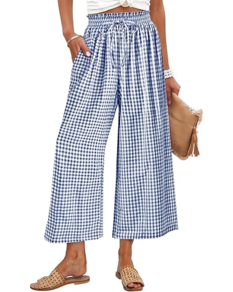 Pantalones Madison para mujer, cropped – Rayón, cintura fruncida y bolsillos laterales