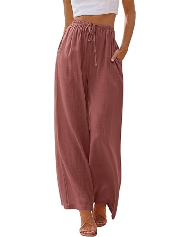 Natalie Pantaloni Donna Lino Rayon – Gamba Larga, Coulisse & Tessuto Leggero