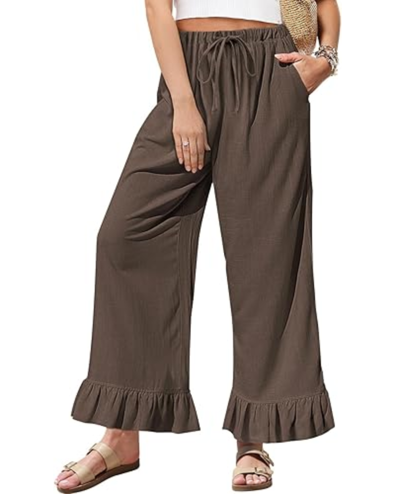 Victoria Pantaloni Donna Lino – Gamba Larga, Orlo Volant & Coulisse