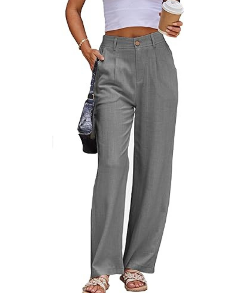 Katherine Pantaloni Donna Lino – Vita Alta, Chiusura Zip & Tasche Laterali