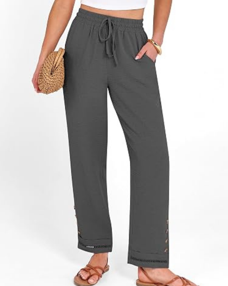 Hazel Pantaloni Donna Capri – Poliestere Morbido, Coulisse & Orlo con Bottoni