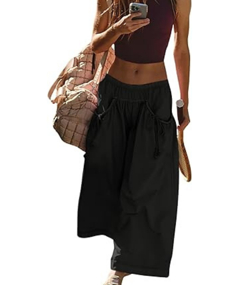 Lauren Women’s Sporty Trousers – Wide Leg, High Waist & Ruched Pockets