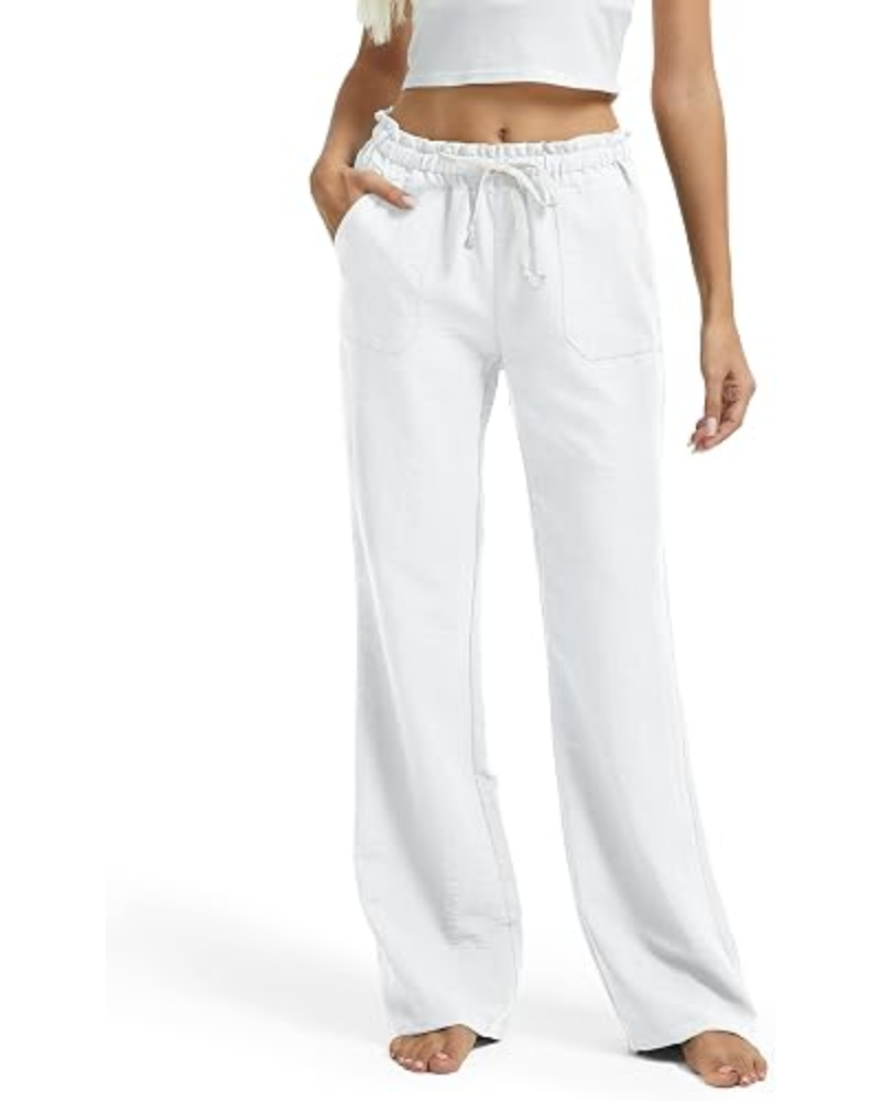 Sarah Pantaloni Donna Lino Tall – Vita Smock, Gamba Flare & Tasche