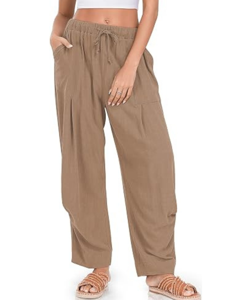 Beatrice Women’s Harem Pants – Linen Blend, Drawstring & Patch Pockets