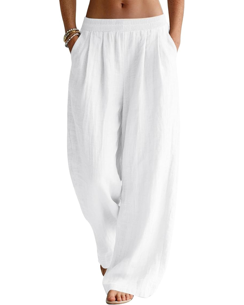 Adeline Women’s Palazzo Trousers – Linen Blend, Elasticated Waist & Pockets
