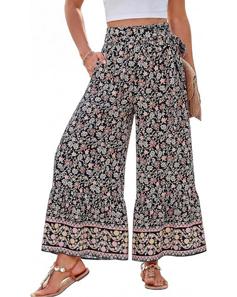 Savannah Pantaloni Donna Palazzo – Vita Alta, Cintura Regolabile & Tasche