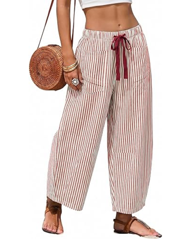 Pantalones Sophie para mujer Barrel – Rayas, cintura elástica y bolsillos delanteros
