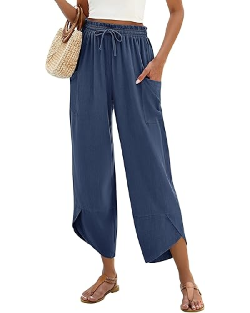 Clara dámské palazzo kalhoty – lehké lněné, s elastickým pasem a v boho stylu