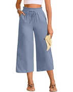 Chloé – Pantalon capri pour femme, taille haute, jambes larges et cordon de serrage réglable