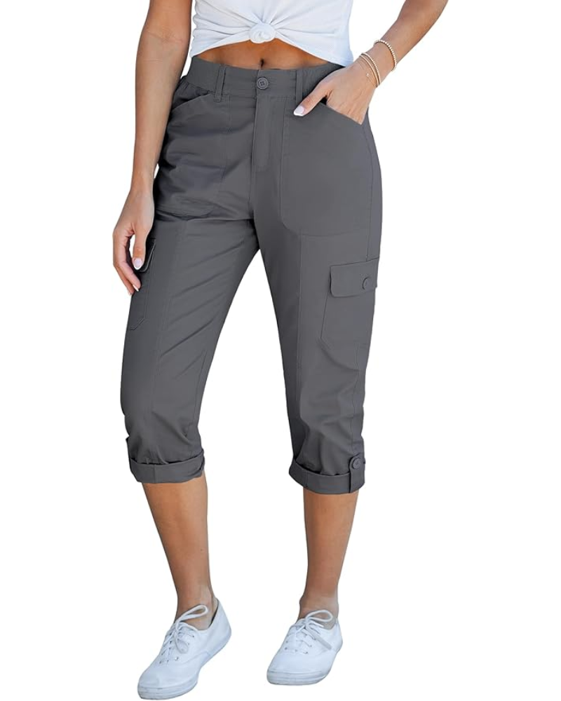 Julia Pantalones Capri Cargo para Mujer – Tiro Alto, 6 Bolsillos y Bajo Enrollado