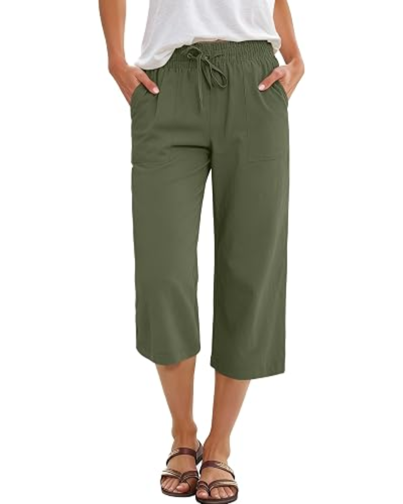 Lily Pantaloni Donna Capri – Vita Alta, Coulisse & Tessuto Fluido in Rayon