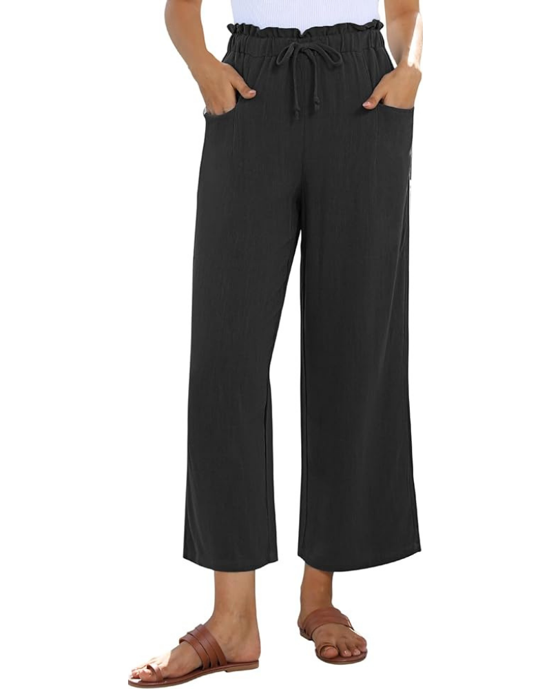Pantalones capri de mujer Florence – Lino y rayón, cintura alta, cordón ajustable y bolsillos