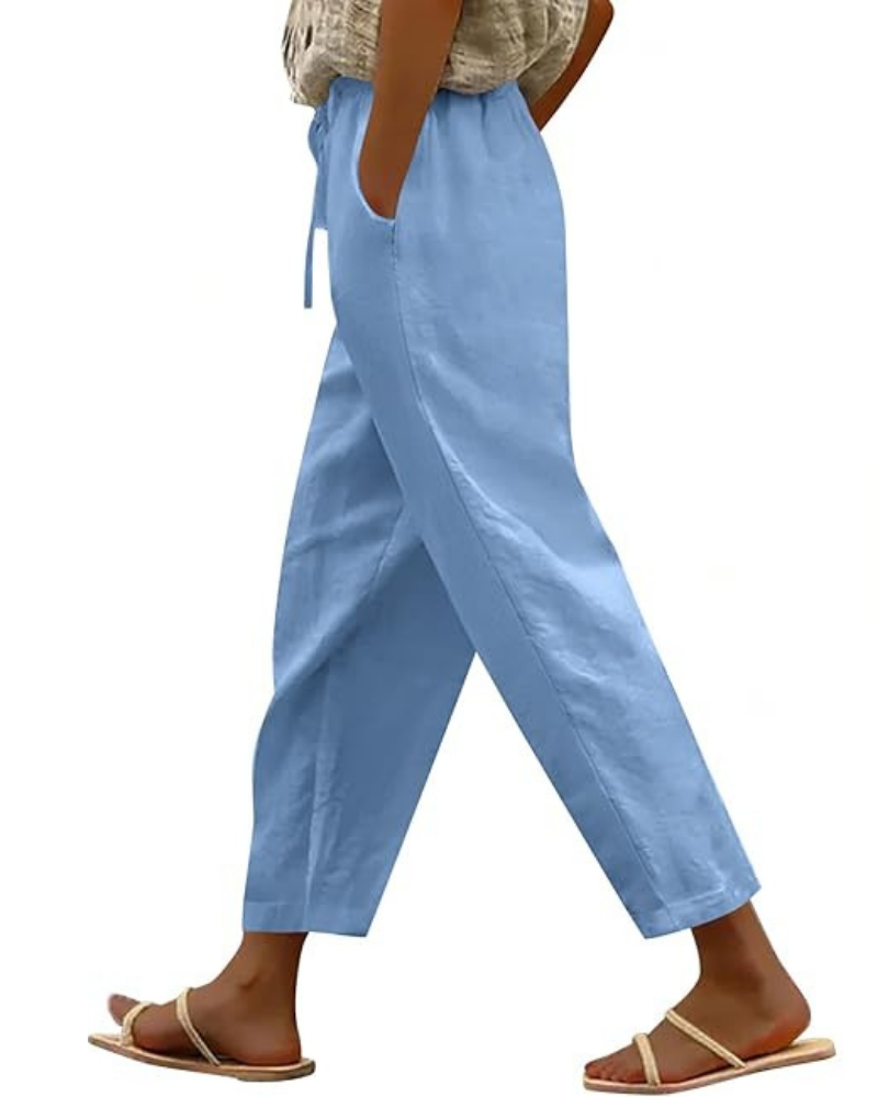 Stella Pantaloni Donna Capri – Cotone Lino, Coulisse & Tessuto Traspirante