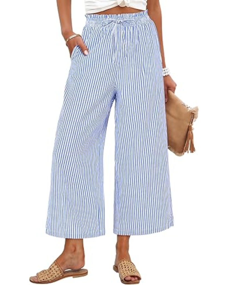 Pantalones Madison para mujer, cropped – Rayón, cintura fruncida y bolsillos laterales