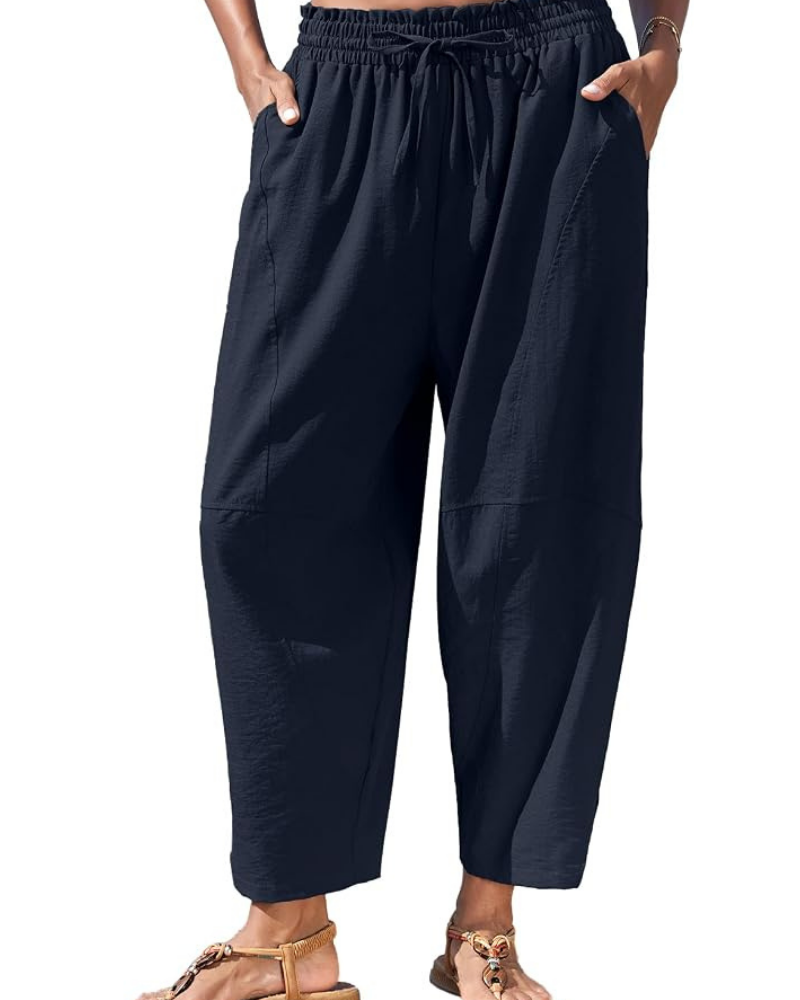 Pantalones de mujer Eleanor tipo harem – tiro alto, pierna ancha y bolsillos ocultos