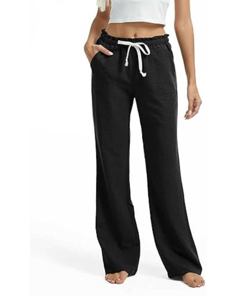 Sarah Pantaloni Donna Lino Tall – Vita Smock, Gamba Flare & Tasche