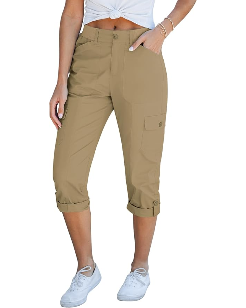 Julia Pantalones Capri Cargo para Mujer – Tiro Alto, 6 Bolsillos y Bajo Enrollado