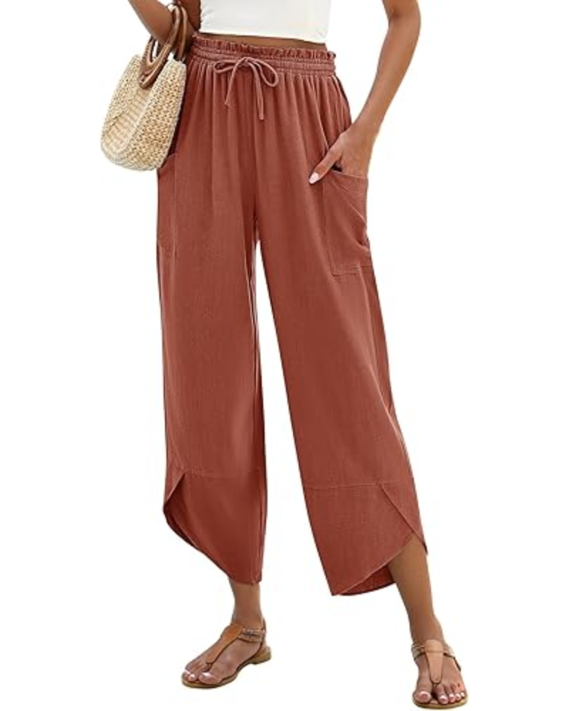 Clara dámské palazzo kalhoty – lehké lněné, s elastickým pasem a v boho stylu