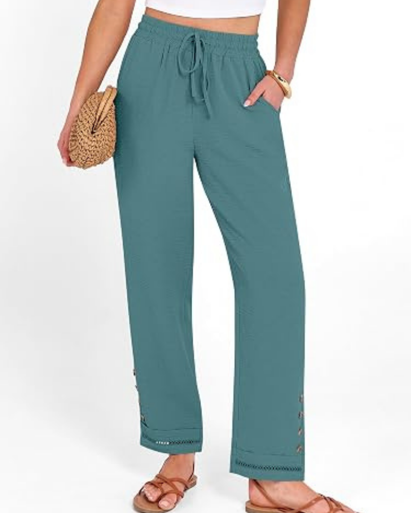 Hazel Pantaloni Donna Capri – Poliestere Morbido, Coulisse & Orlo con Bottoni