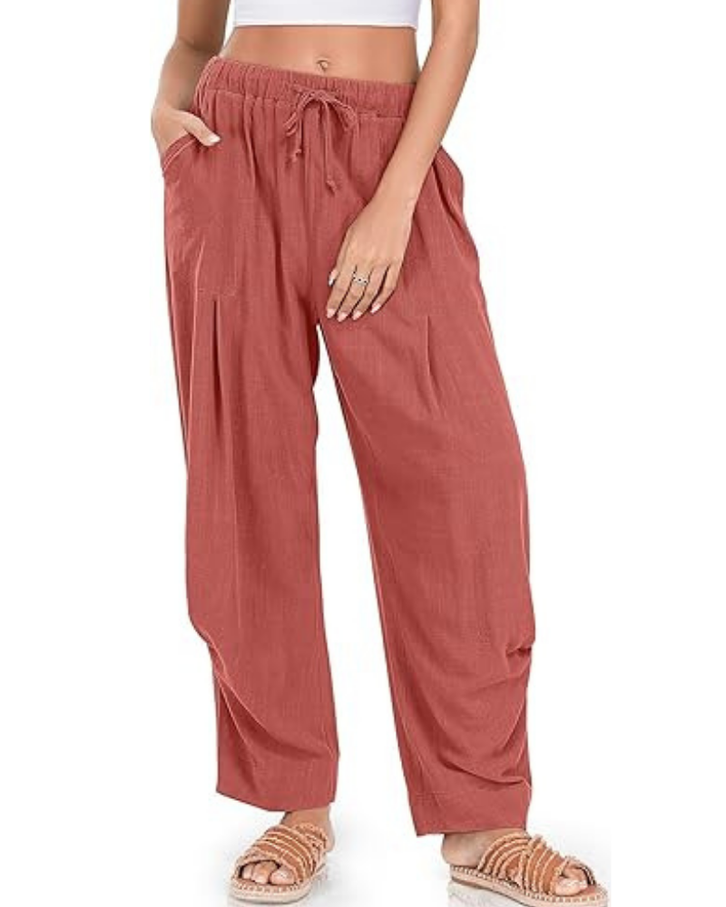 Beatrice Women’s Harem Pants – Linen Blend, Drawstring & Patch Pockets