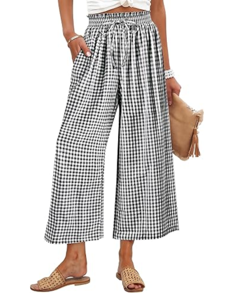 Pantalones Madison para mujer, cropped – Rayón, cintura fruncida y bolsillos laterales