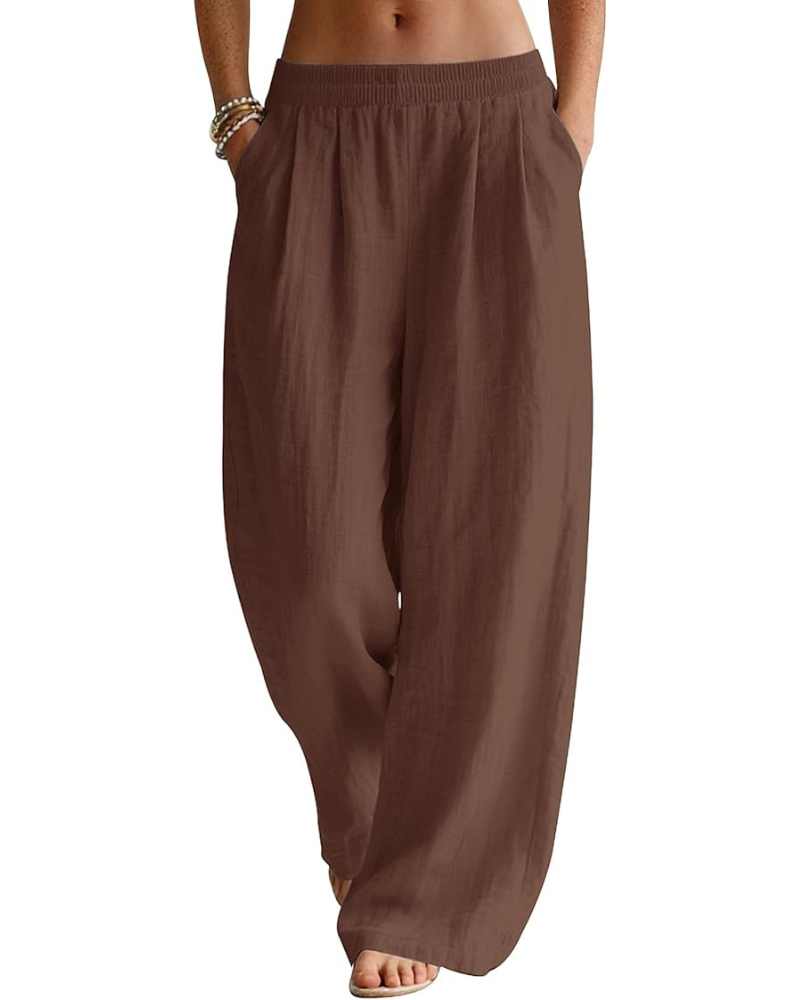 Evelyn Palazzo Pants for Women – Linen Blend, Elastic Waist, and Side Pockets