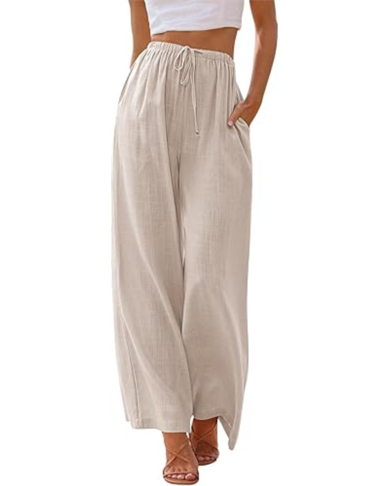 Natalie Pantaloni Donna Lino Rayon – Gamba Larga, Coulisse & Tessuto Leggero