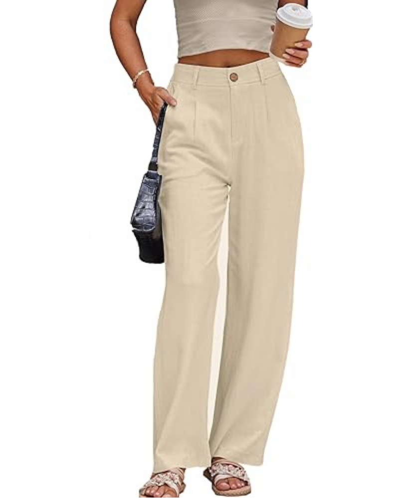 Katherine Pantaloni Donna Lino – Vita Alta, Chiusura Zip & Tasche Laterali