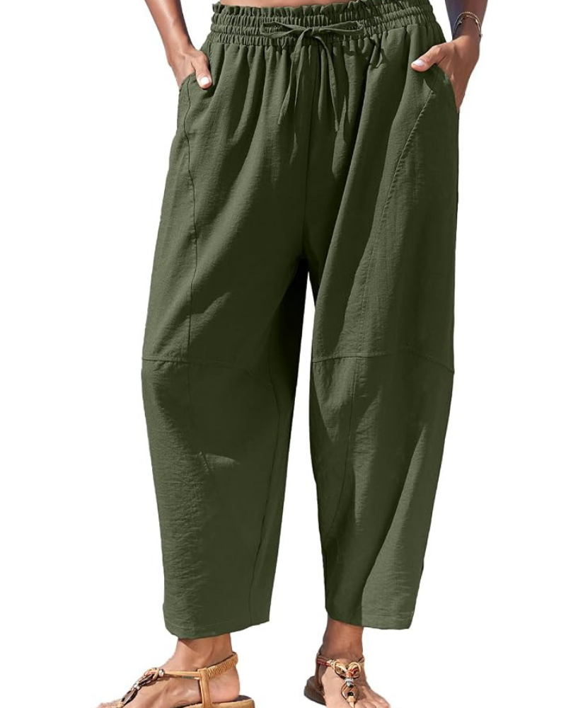 Pantalones de mujer Eleanor tipo harem – tiro alto, pierna ancha y bolsillos ocultos