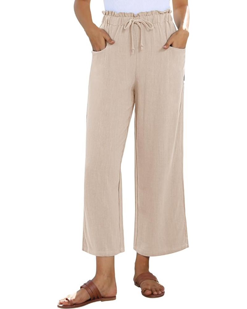 Pantalones capri de mujer Florence – Lino y rayón, cintura alta, cordón ajustable y bolsillos