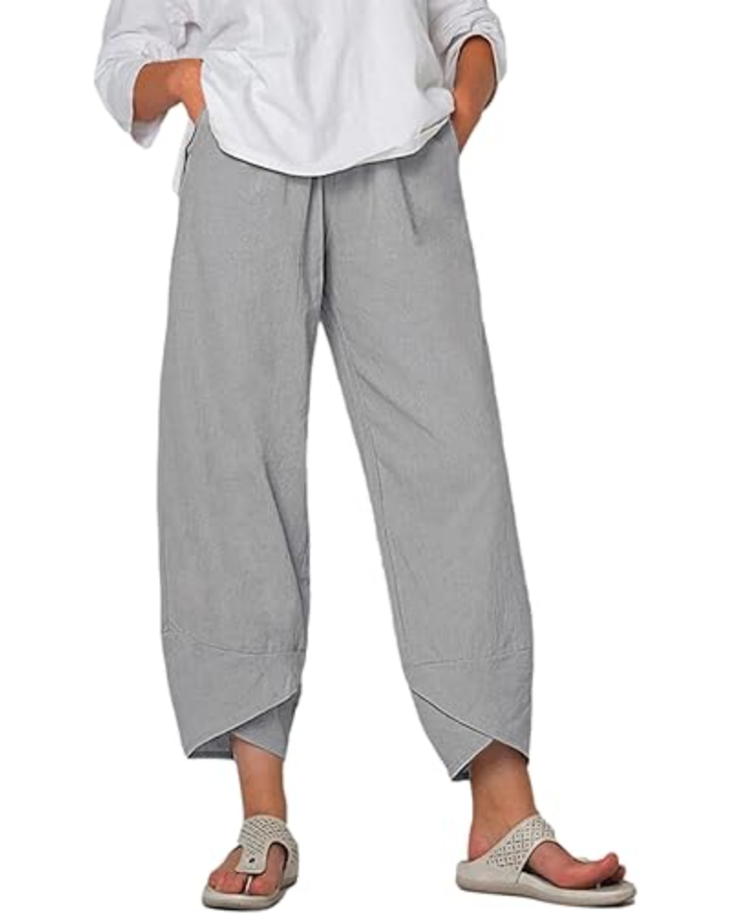 Diana Pantaloni Donna Capri – Misto Lino, Orlo Tulipano & Tasche Laterali
