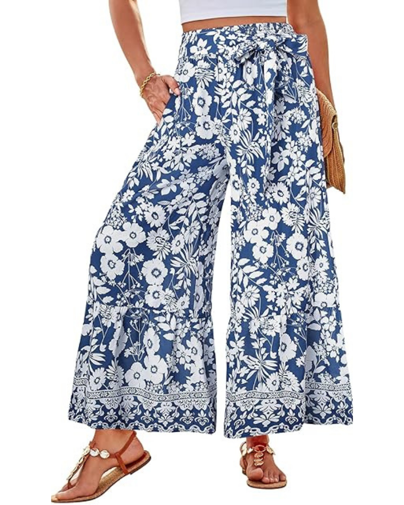 Savannah Pantaloni Donna Palazzo – Vita Alta, Cintura Regolabile & Tasche