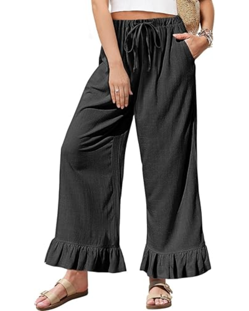Victoria Pantaloni Donna Lino – Gamba Larga, Orlo Volant & Coulisse