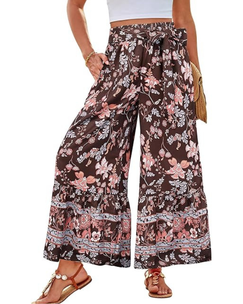 Savannah Pantaloni Donna Palazzo – Vita Alta, Cintura Regolabile & Tasche