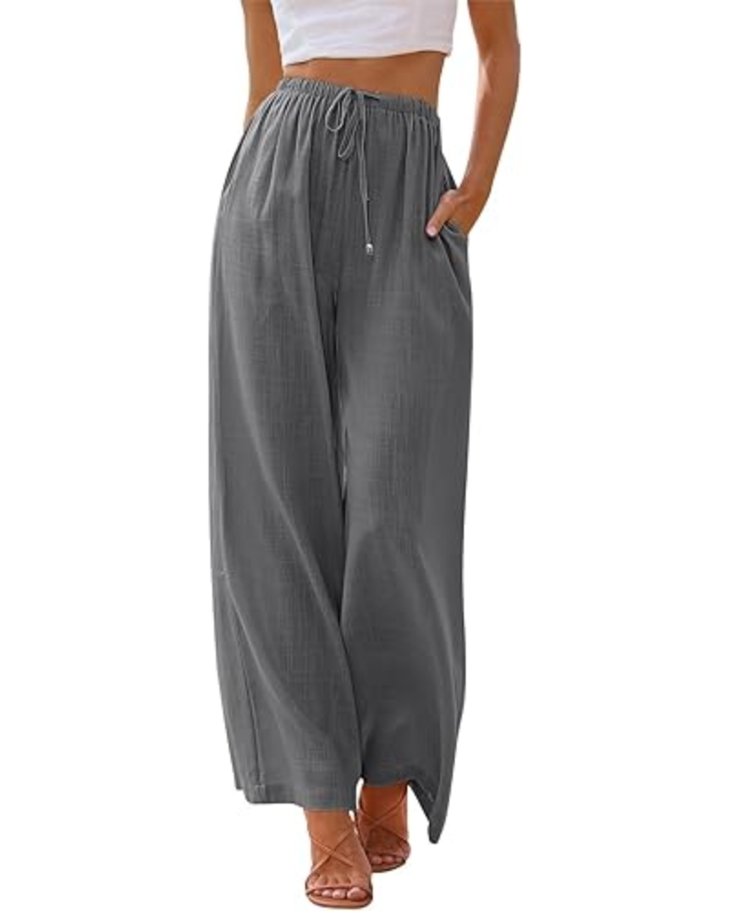 Natalie Pantaloni Donna Lino Rayon – Gamba Larga, Coulisse & Tessuto Leggero