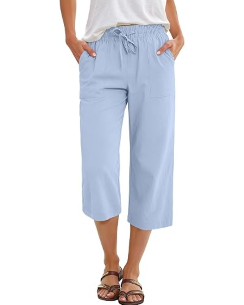 Lily Pantalon capri pour femme – taille haute, cordon de serrage et tissu fluide en rayonne