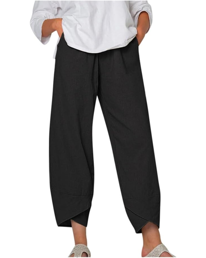 Pantalon capri pour femme Ella – Mélange de lin, taille élastiquée et imprimé floral