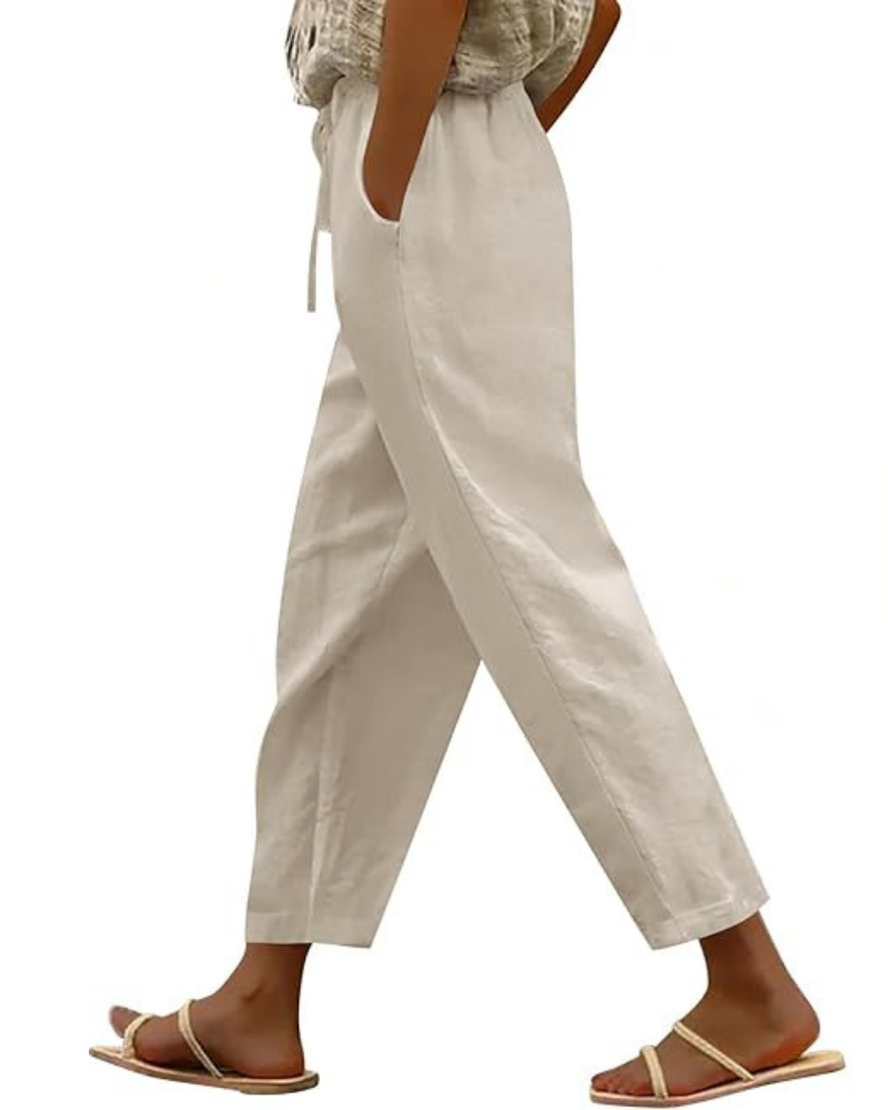 Stella Pantaloni Donna Capri – Cotone Lino, Coulisse & Tessuto Traspirante