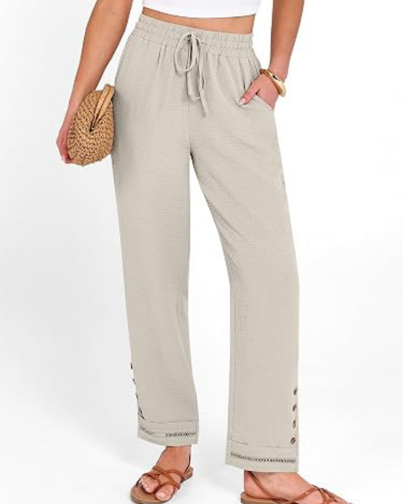 Hazel Pantaloni Donna Capri – Poliestere Morbido, Coulisse & Orlo con Bottoni