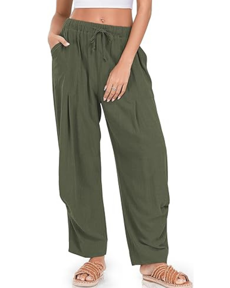 Beatrice Women’s Harem Pants – Linen Blend, Drawstring & Patch Pockets