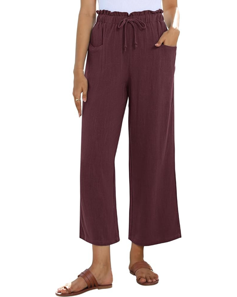 Pantalones capri de mujer Florence – Lino y rayón, cintura alta, cordón ajustable y bolsillos