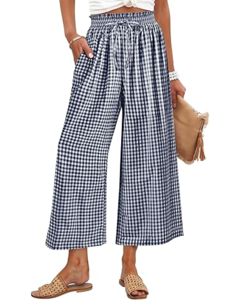 Pantalones Madison para mujer, cropped – Rayón, cintura fruncida y bolsillos laterales