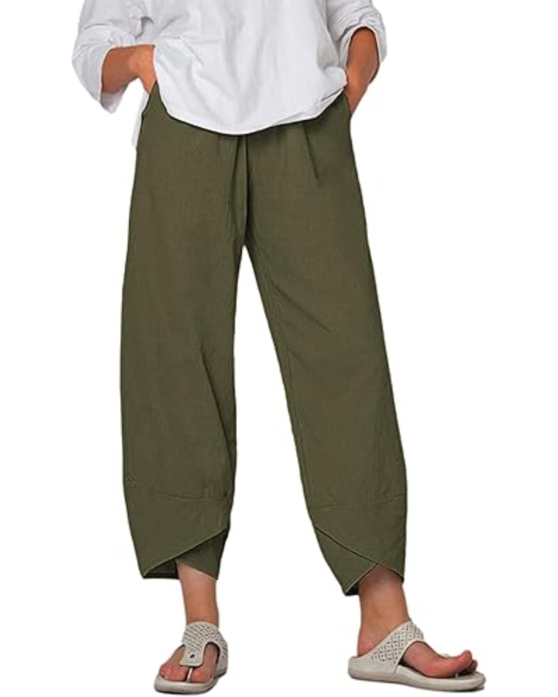 Diana Pantaloni Donna Capri – Misto Lino, Orlo Tulipano & Tasche Laterali