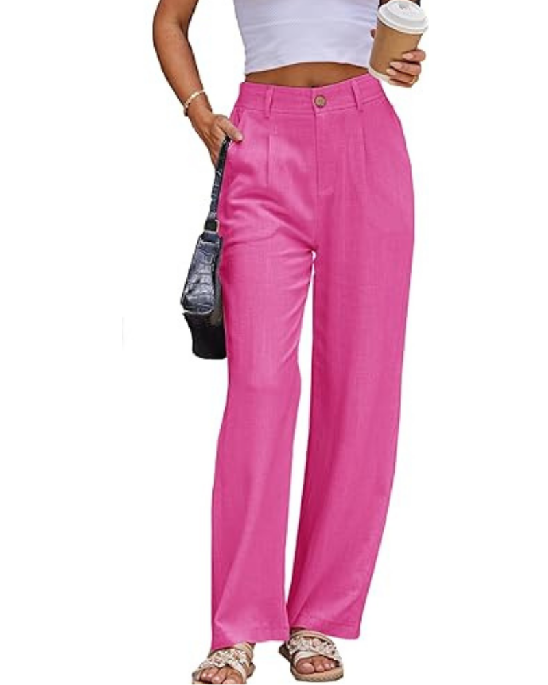 Katherine Pantaloni Donna Lino – Vita Alta, Chiusura Zip & Tasche Laterali