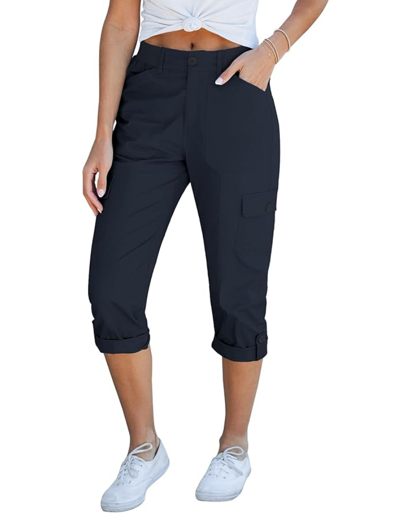 Julia Pantalones Capri Cargo para Mujer – Tiro Alto, 6 Bolsillos y Bajo Enrollado