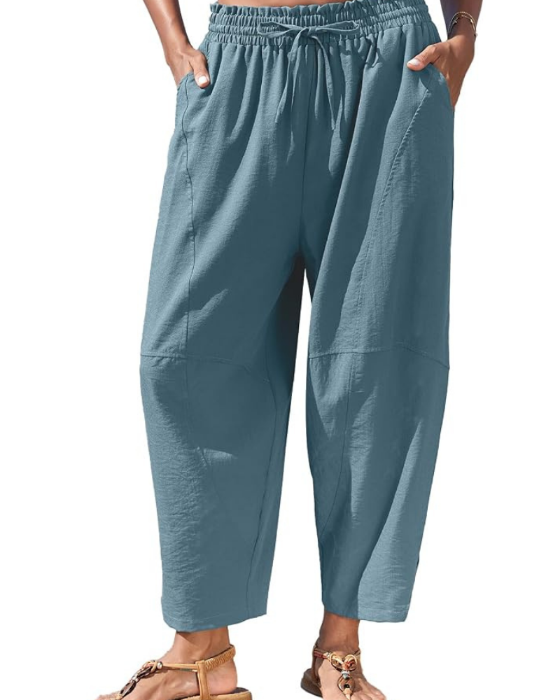 Pantalones de mujer Eleanor tipo harem – tiro alto, pierna ancha y bolsillos ocultos